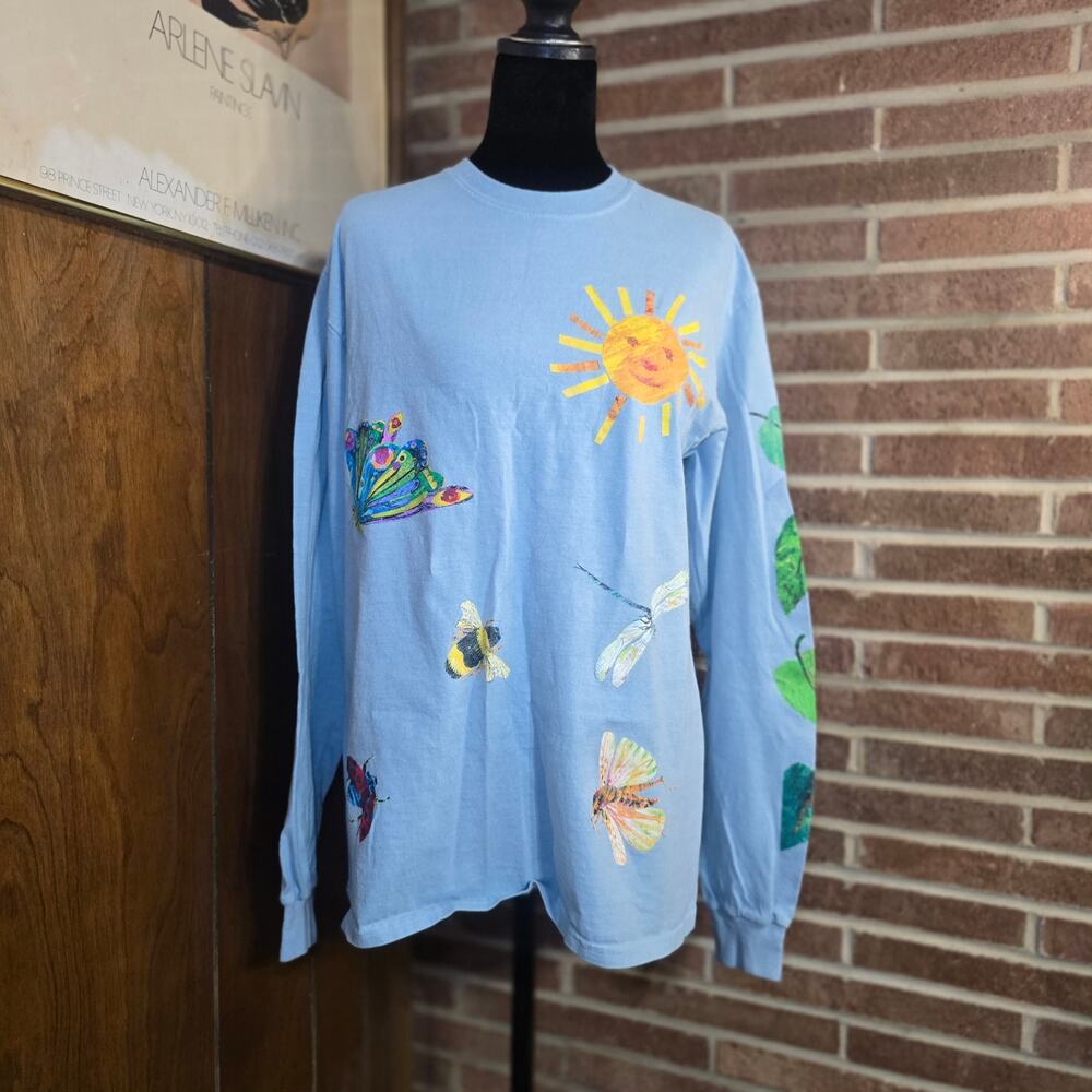 World of Eric Carle Ripple Nature Graphic Long Sleeve TShirt Size M Lt Blue.